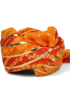 Bandhej Art Silk Turban in Shaded Orange
