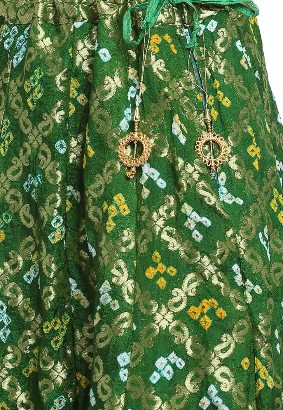 Bandhej Banarasi Silk Skirt in Dark Green