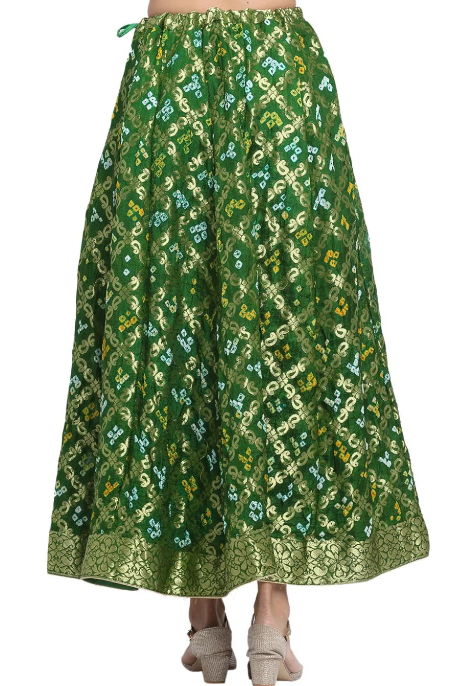 Bandhej Banarasi Silk Skirt in Dark Green