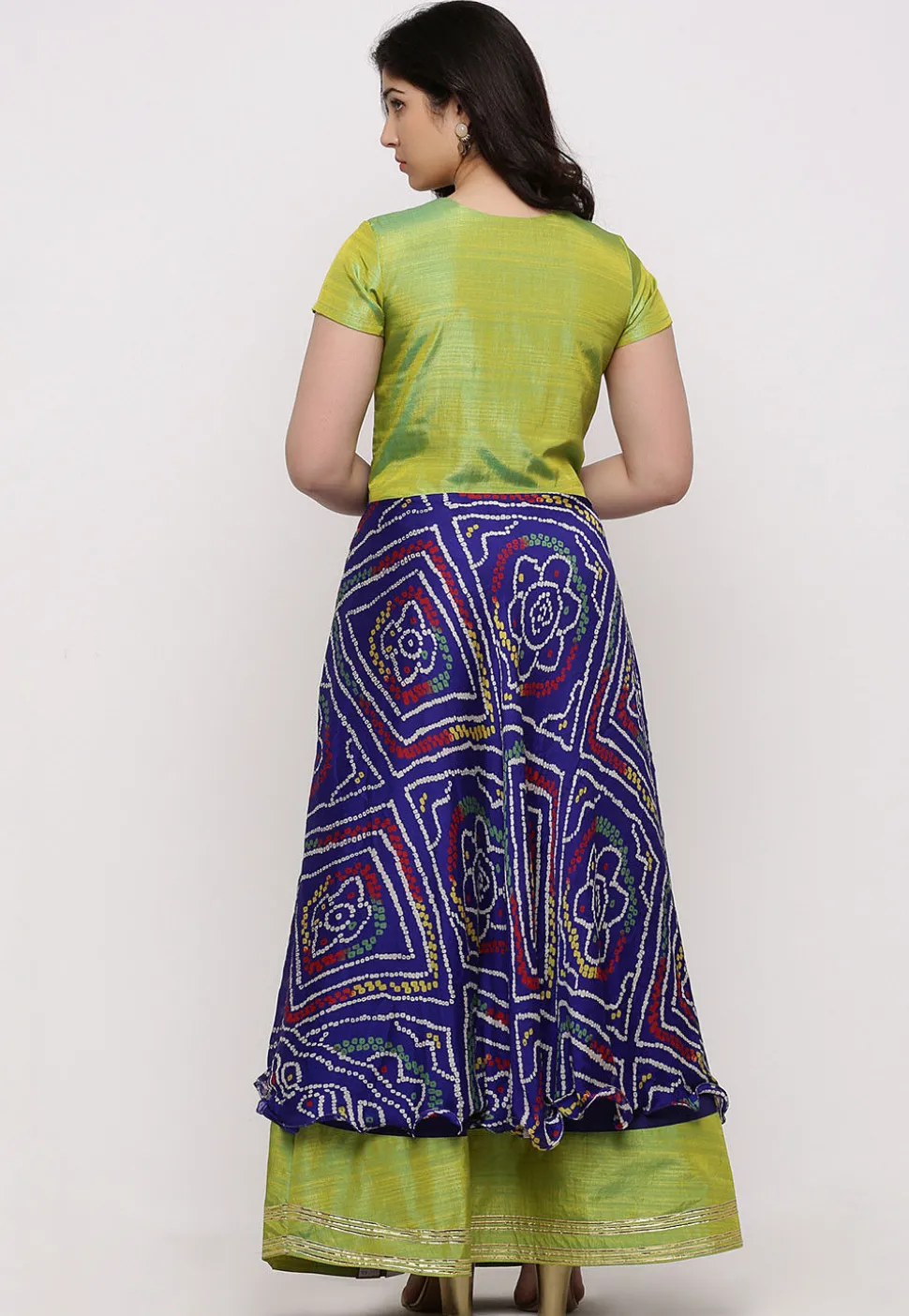 Bandhej Crepe Abaya Style Suit in Royal Blue and Olive Green