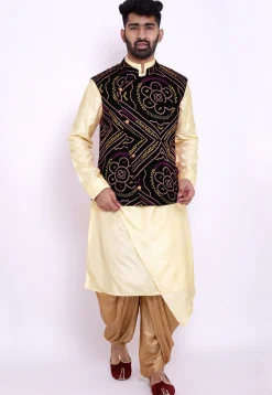 Bandhej Crepe Nehru Jacket in Black
