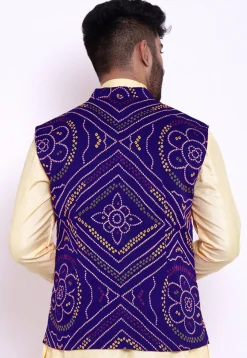 Bandhej Crepe Nehru Jacket in Royal Blue