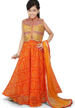 Bandhej Georgette A Line Lehenga in Orange