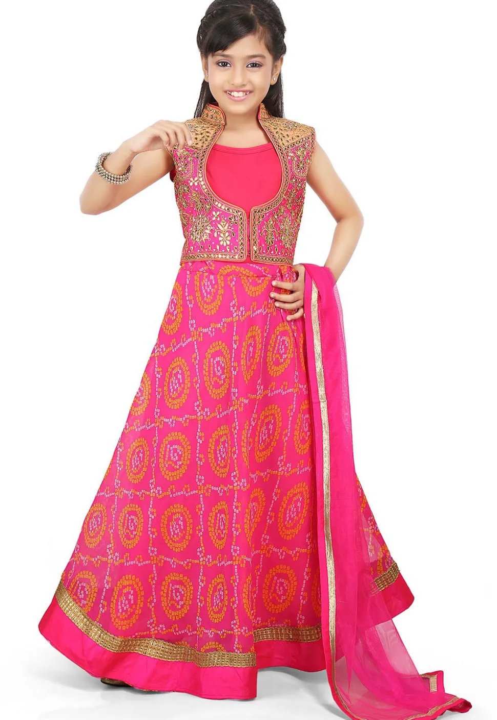 Bandhej Georgette A Line Lehenga in Pink