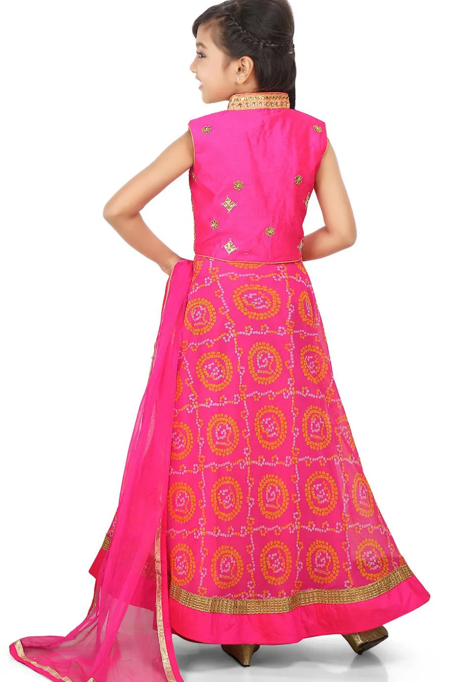Bandhej Georgette A Line Lehenga in Pink