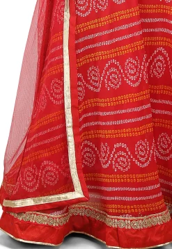 Bandhej Georgette A Line Lehenga in Red