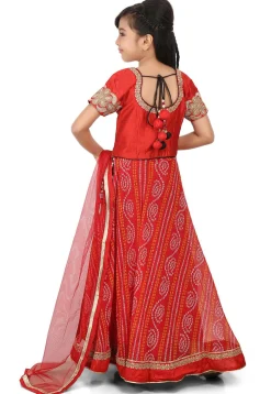 Bandhej Georgette A Line Lehenga in Red