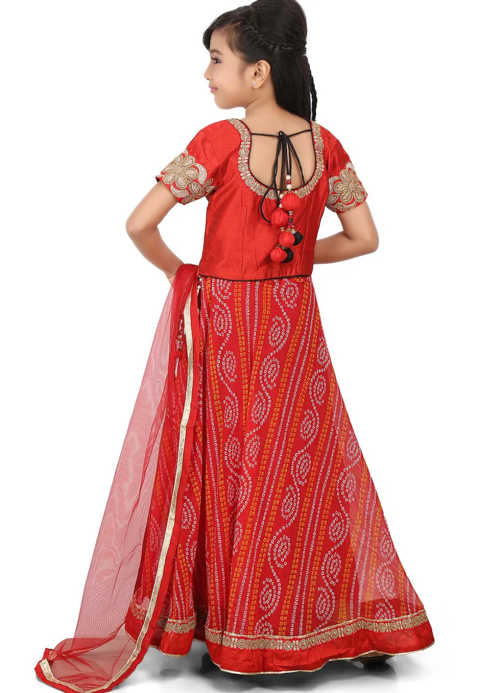 Bandhej Georgette A Line Lehenga in Red