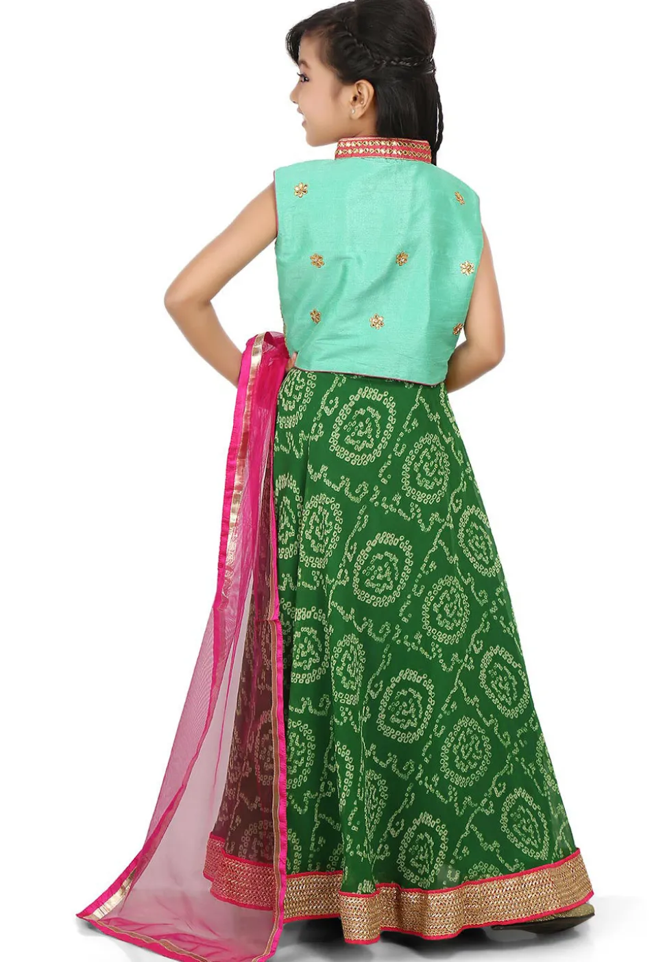Bandhej Georgette Circular Lehenga in Green