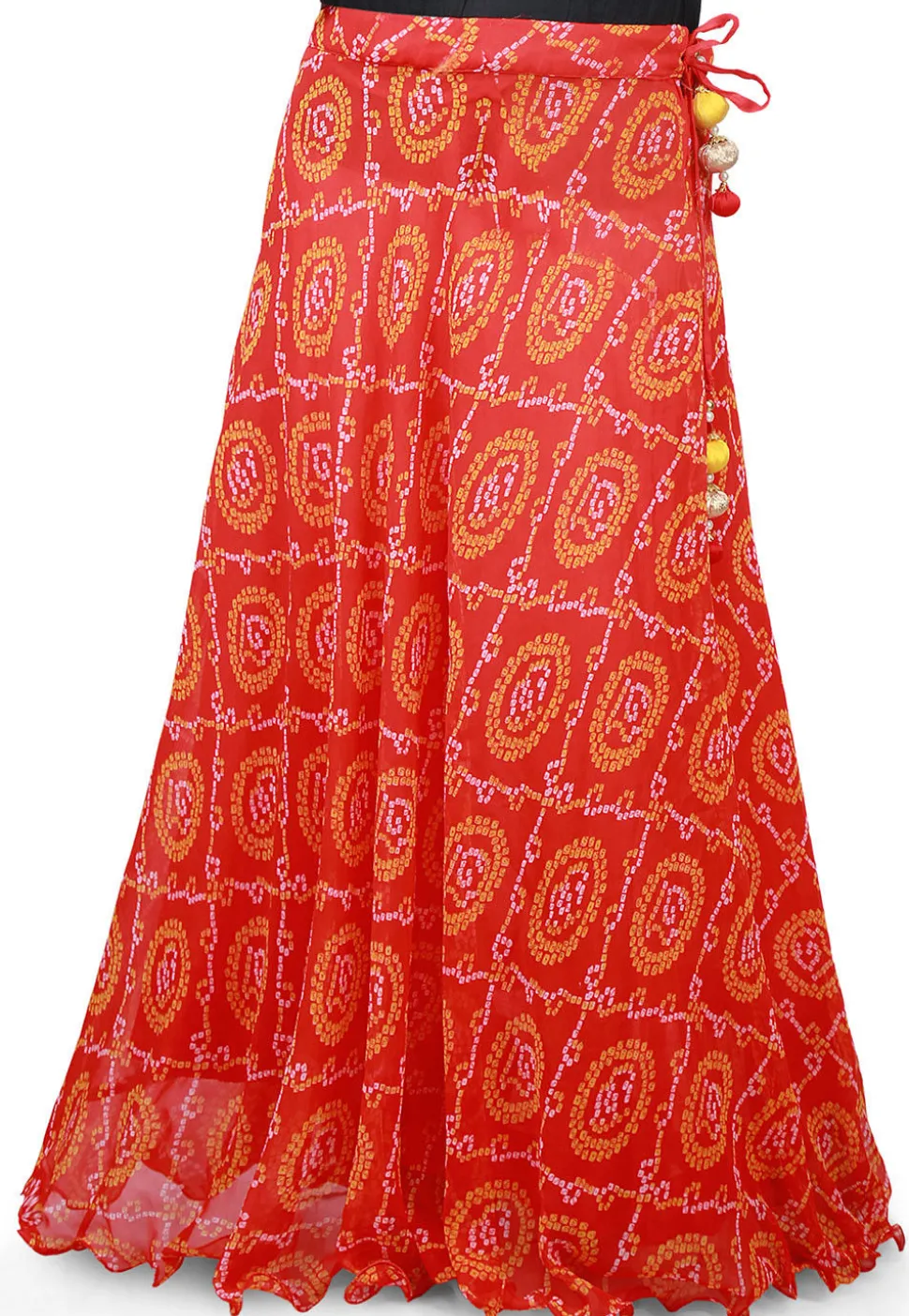 Bandhej Georgette Long Skirt in Red