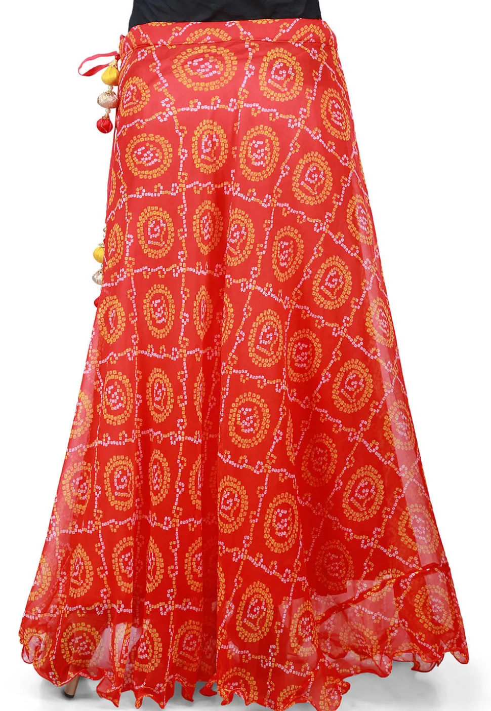 Bandhej Georgette Long Skirt in Red