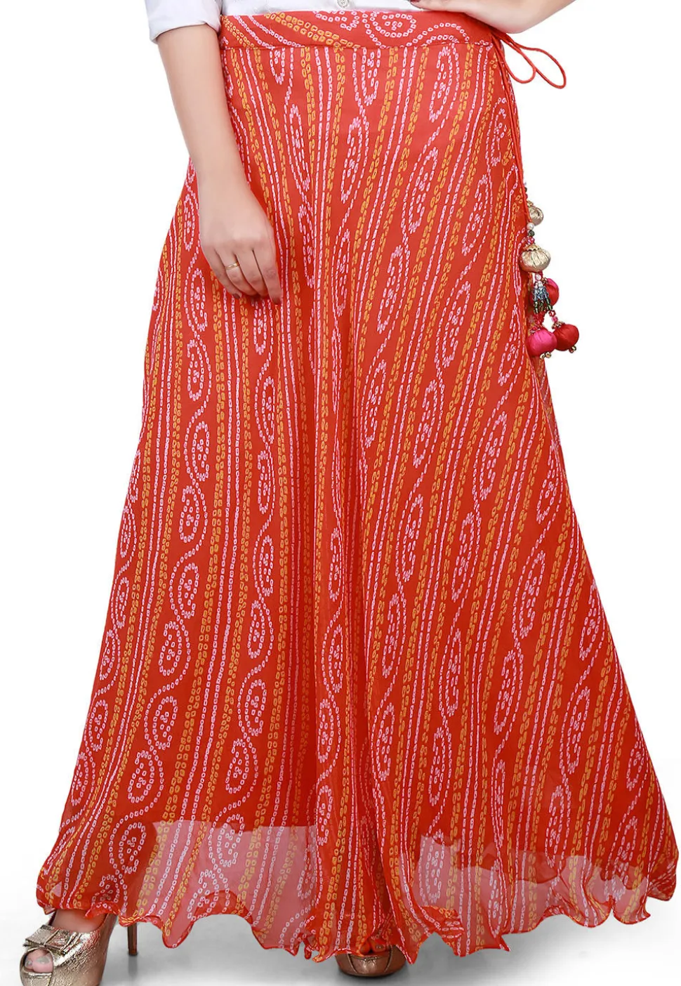 Bandhej Georgette Long Skirt in Orange