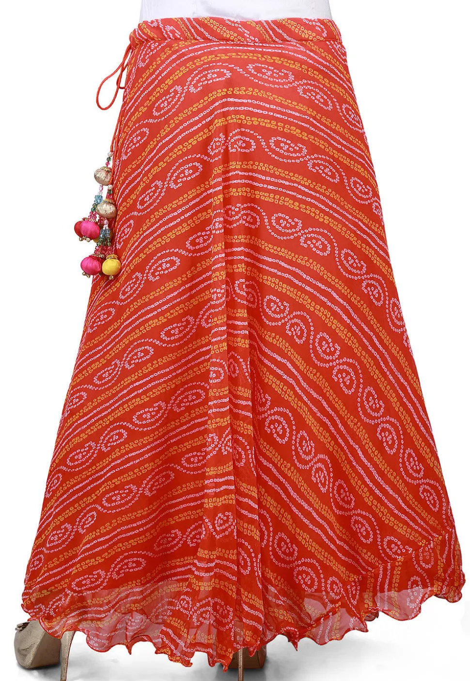 Bandhej Georgette Long Skirt in Orange