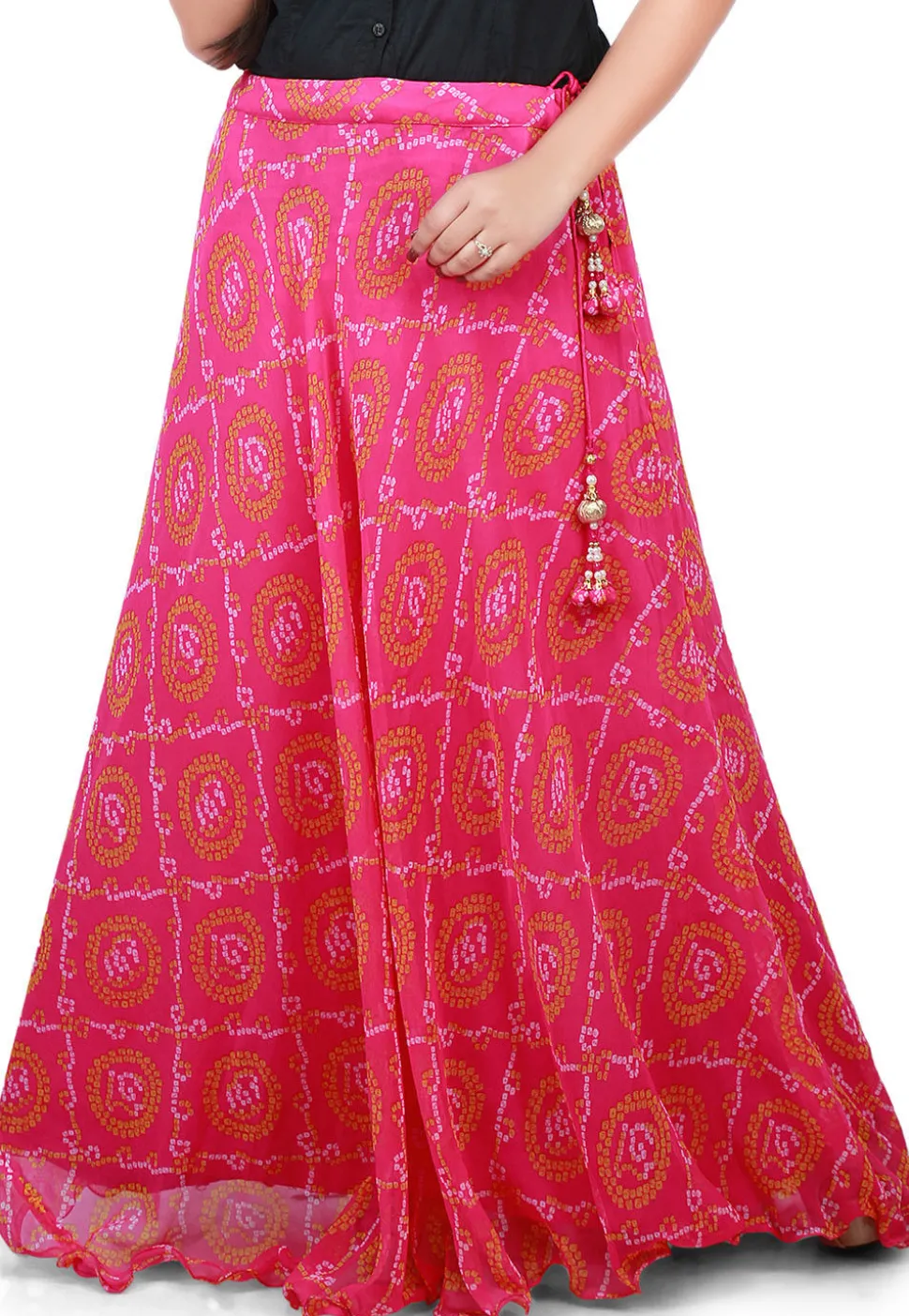 Bandhej Georgette Long Skirt in Pink