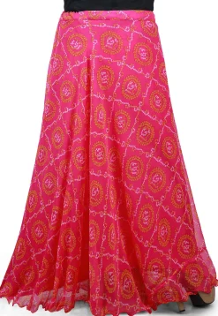 Bandhej Georgette Long Skirt in Pink