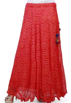 Bandhej Georgette Long Skirt in Red