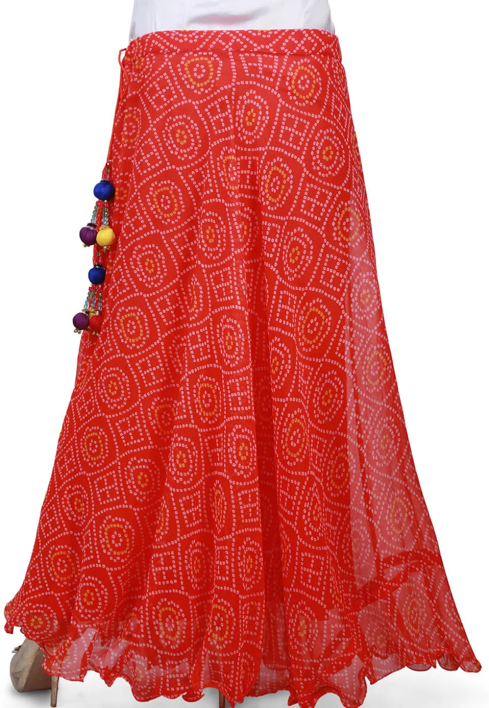 Bandhej Georgette Long Skirt in Red