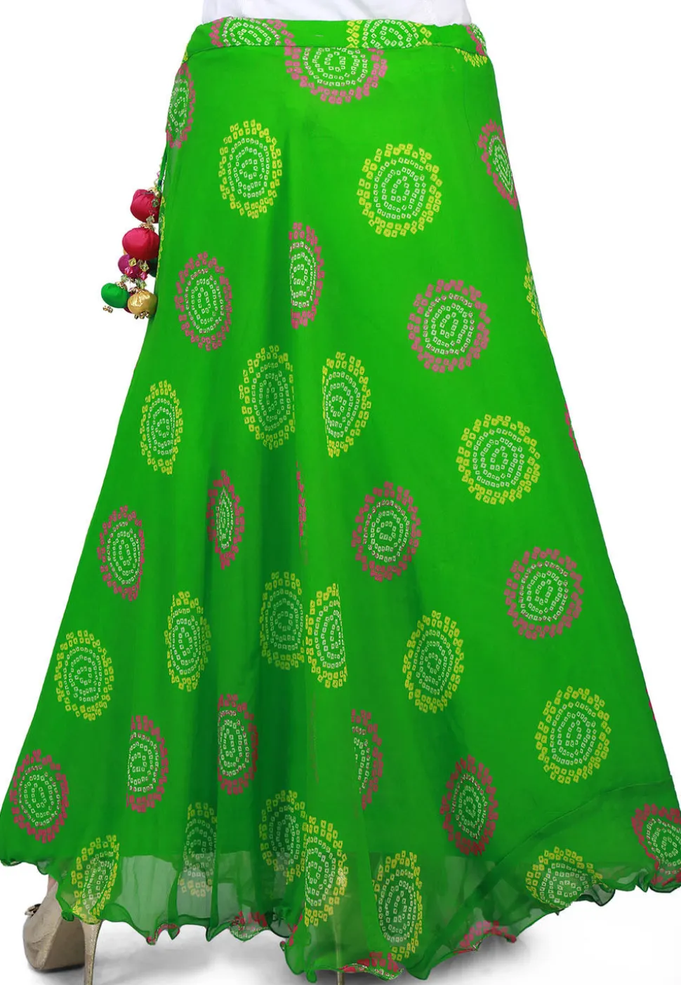 Bandhej Georgette Long Skirt in Green