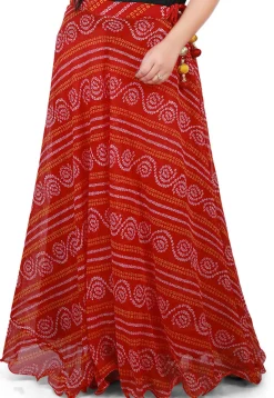 Bandhej Georgette Long Skirt in Red