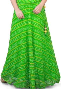 Bandhej Georgette Long Skirt in Green