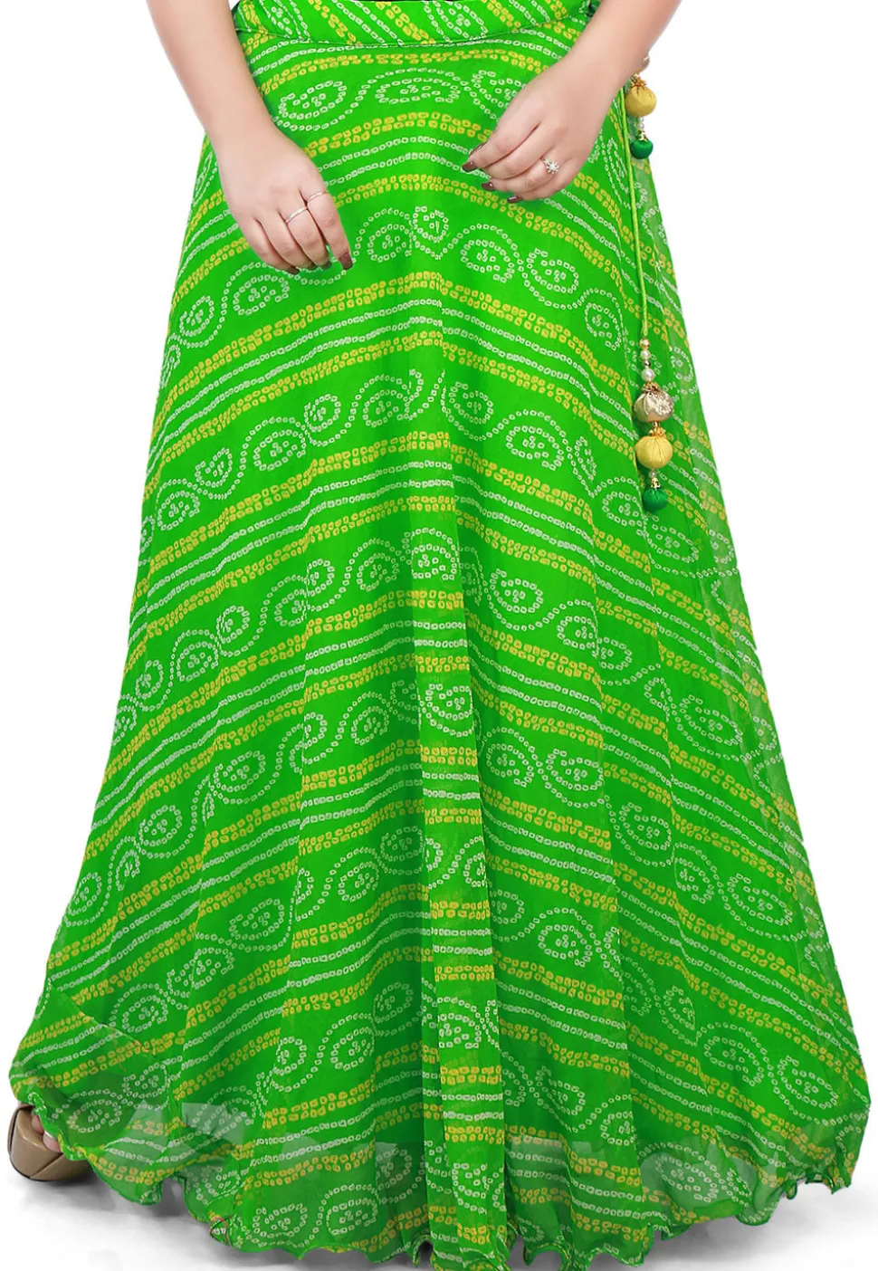 Bandhej Georgette Long Skirt in Green