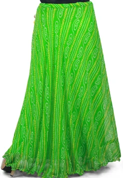 Bandhej Georgette Long Skirt in Green