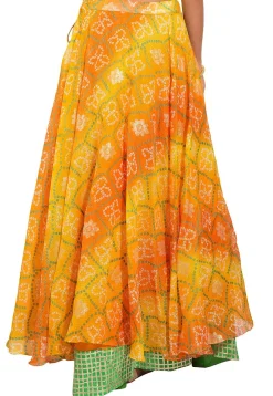 Bandhej Kota Silk Layered Skirt in Yellow