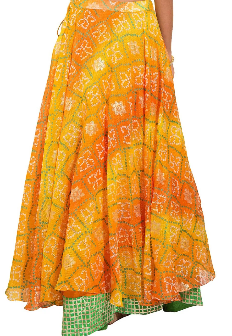 Bandhej Kota Silk Layered Skirt in Yellow