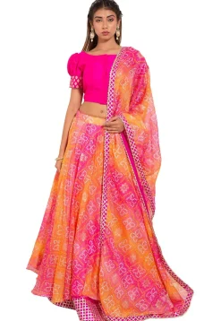 Bandhej Kota Silk Lehenga in Pink and Orange