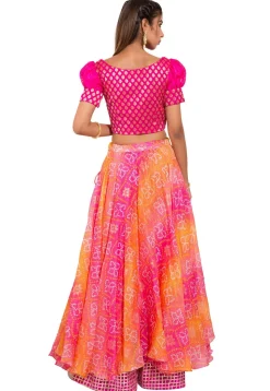 Bandhej Kota Silk Lehenga in Pink and Orange
