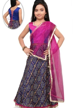 Bandhej Print Crepe Lehenga Set in Navy Blue