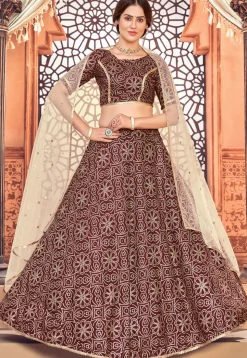 Bandhej Printed Art Silk Lehenga in Maroon