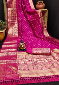 Bandhej Printed Art Silk Saree in Magenta