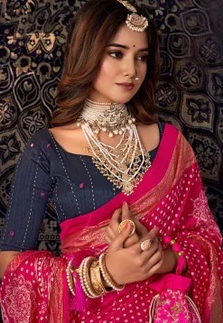 Bandhej Printed Art Silk Saree in Fuchsia