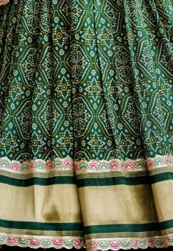 Bandhej Printed Art Silk Lehenga in Dark Green