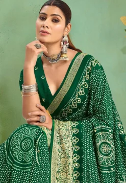 Bandhej Printed Art Silk Saree in Green