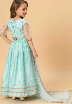 Bandhej Printed Chanderi Silk Lehenga in Light Blue