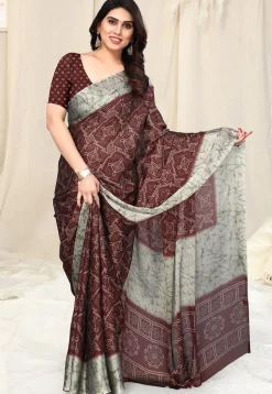 Bandhej Printed Chiffon Saree in Maroon