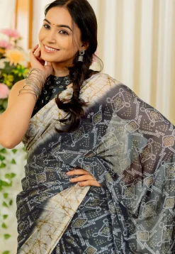 Bandhej Printed Chiffon Saree in Black