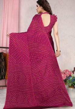 Bandhej Printed Chiffon Saree in Pink