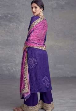 Bandhej Printed Chinon Crepe Pakistani Suit in Indigo Blue