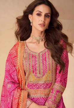 Bandhej Printed Chinon Silk Pakistani Suit in Pink