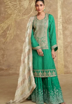 Bandhej Printed Chinon Silk Pakistani Suit in Teal Green