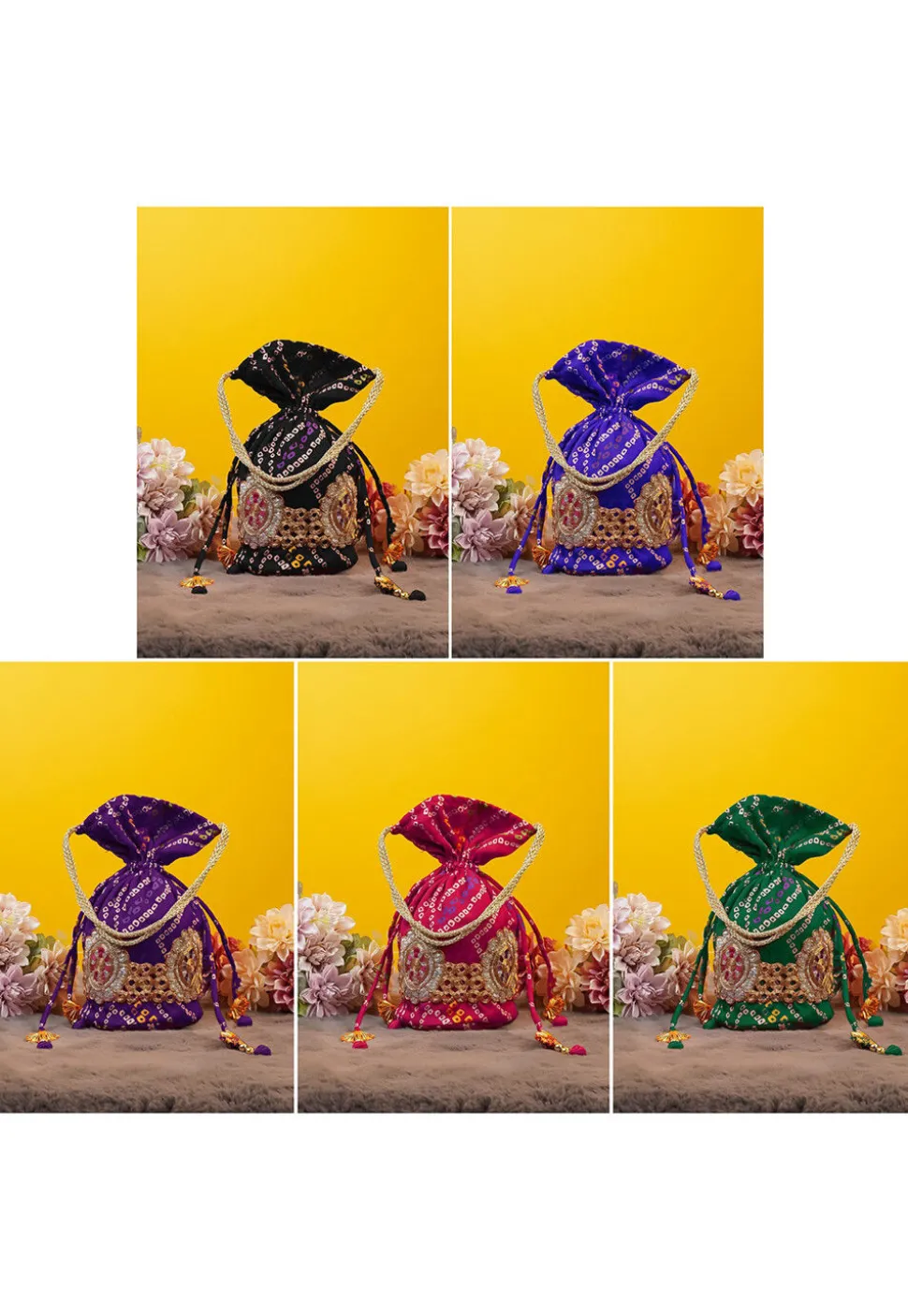 Bandhej Printed Combo Crepe Potli Bag in Multicolor