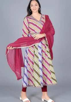 Bandhej Printed Cotton Anarkali Suit in Multicolor