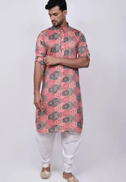 Bandhej Printed Cotton Dhoti Kurta in Pink