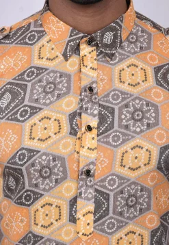 Bandhej Printed Cotton Dhoti Kurta in Yellow