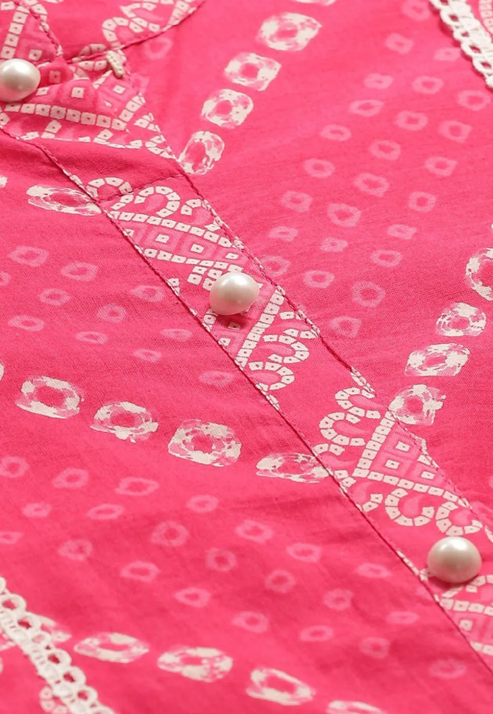 Bandhej Printed Cotton Kurta in Pink