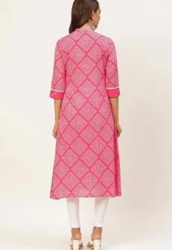 Bandhej Printed Cotton Kurta in Pink