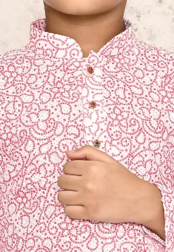 Bandhej Printed Cotton Kurta Set in White